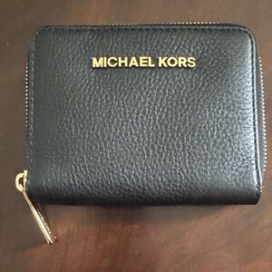 Michael Kors Black Leather Wallet with Gold Zipper